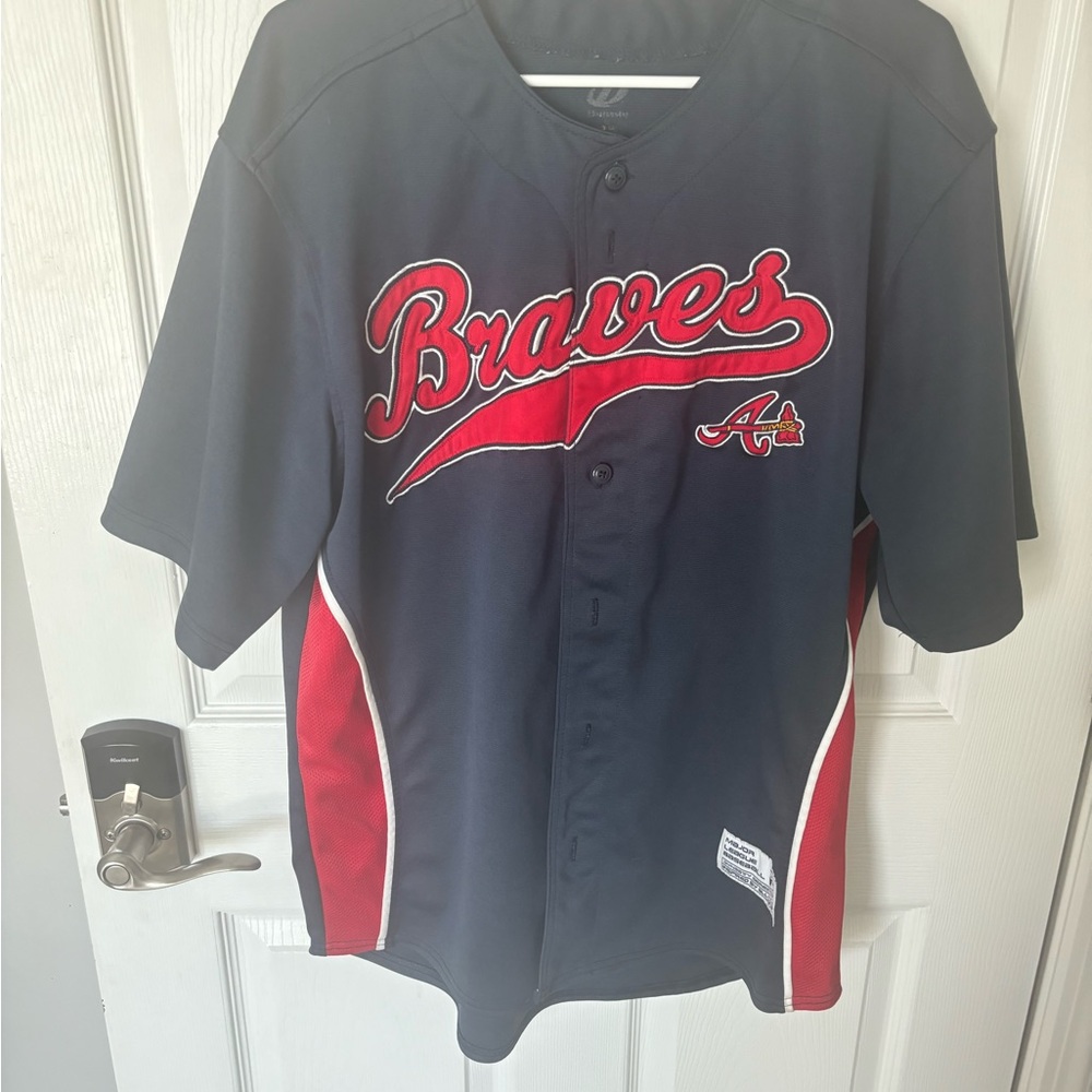 Atlanta Braves Jersey Major League Baseball Navy Red Large Summer Open Front